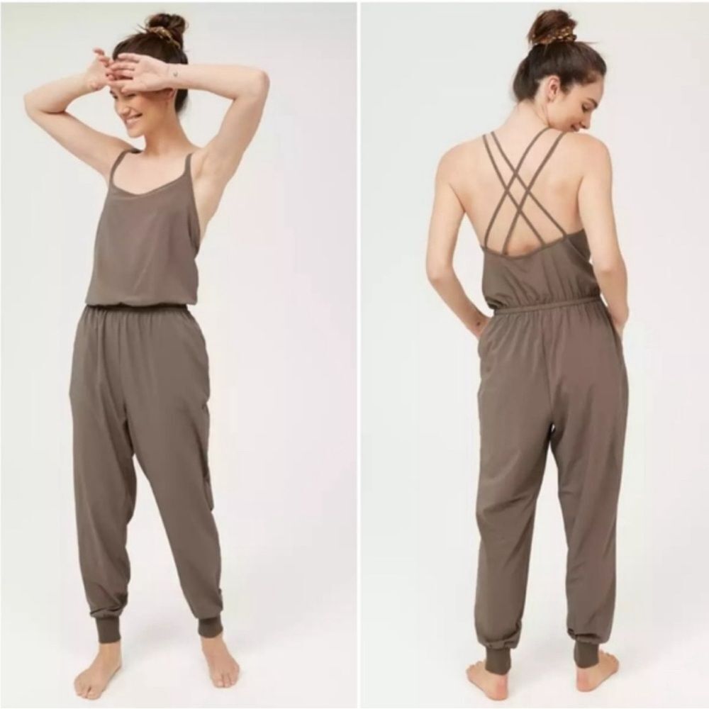 aerie Olive Brown Strappy Jumpsuit